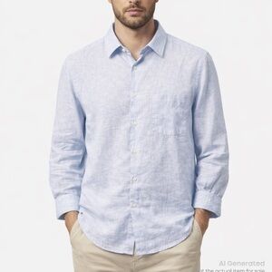 J. Hampstead 40 Sky Blue White Stripe Linen Shirt Men’s M